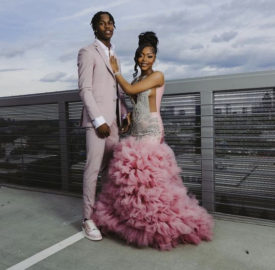 Beautiful Pink Beaded Mermaid Prom Dresses Long Prom Dresses