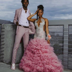 Beautiful Pink Beaded Mermaid Prom Dresses Long Prom Dresses