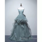 Charming Green Tulle Straps Layers Long Formal Dress, Tulle Party Dress Prom Dress