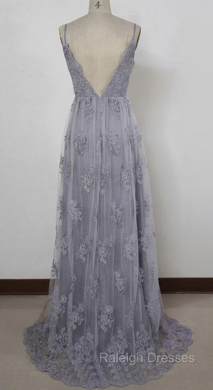 Charming Grey Lace Prom Dresses High Quality Prom Gown Secondary image