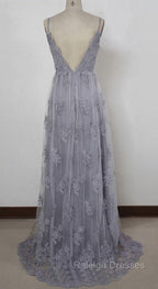 Charming Grey Lace Prom Dresses High Quality Prom Gown