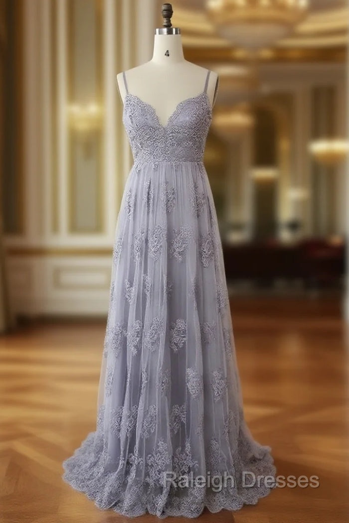 Charming Grey Lace Evening Party Dress , High Quality Formal Gown