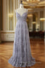 Charming Grey Lace Evening Party Dress , High Quality Formal Gown