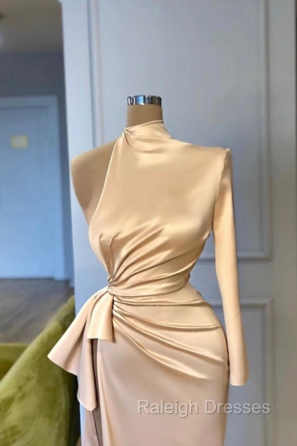Charming High Neck Long Sleeves Prom Dresses Front Split Long