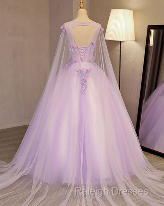 Charming Lavender Tulle Flowers Long Prom Dress, Sweet 16 Gowns Secondary image