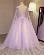 Charming Lavender Tulle Flowers Long Prom Dress, Sweet 16 Gowns