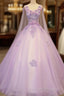 Charming Lavender Tulle Flowers Long Prom Dress, Sweet 16 Gowns