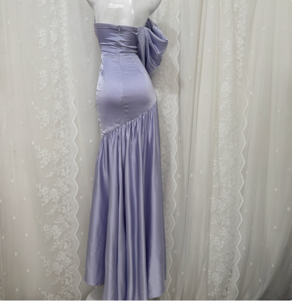 Charming Light Purple Mermaid Sweetheart Neck Pearl Sequin Satin Long Formal Prom Dress Secondary image