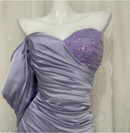 Charming Light Purple Mermaid Sweetheart Neck Pearl Sequin Satin Long Formal Prom Dress