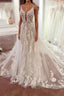Charming Long A-Line Spaghetti Straps Appliques Lace Tulle Backless Wedding Dress