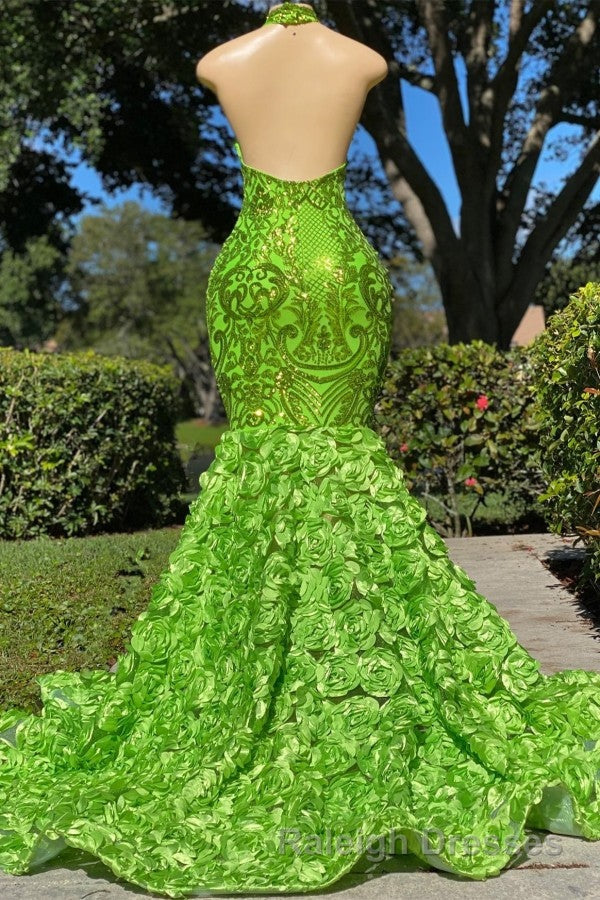Charming Long Mermaid Halter Satin Lace Backless Prom Dresses Secondary image