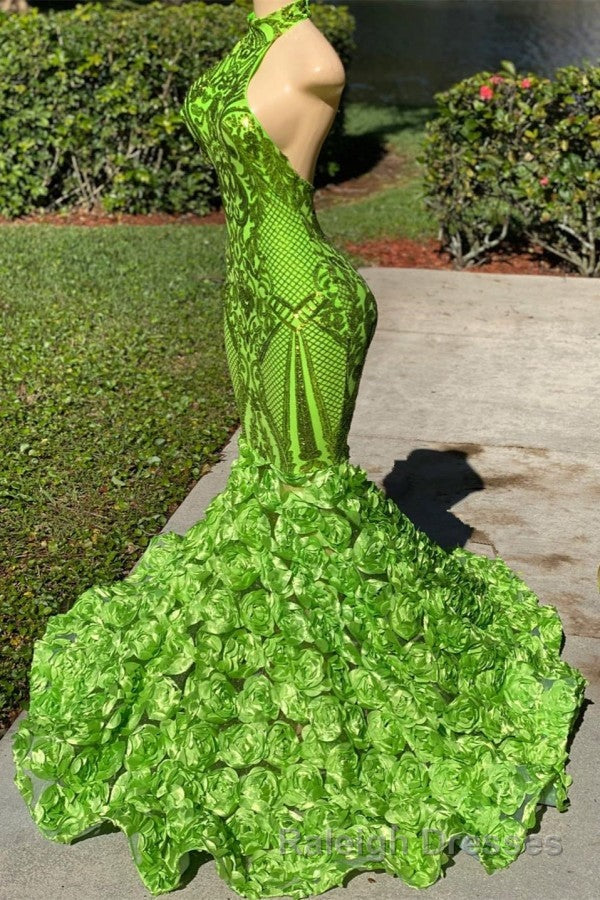 Charming Long Mermaid Halter Satin Lace Backless Prom Dresses