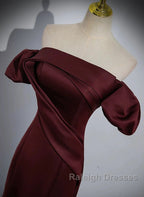 Charming Maroon Satin Mermaid Off Shoulder Prom Dresses Maroon Prom Dresses