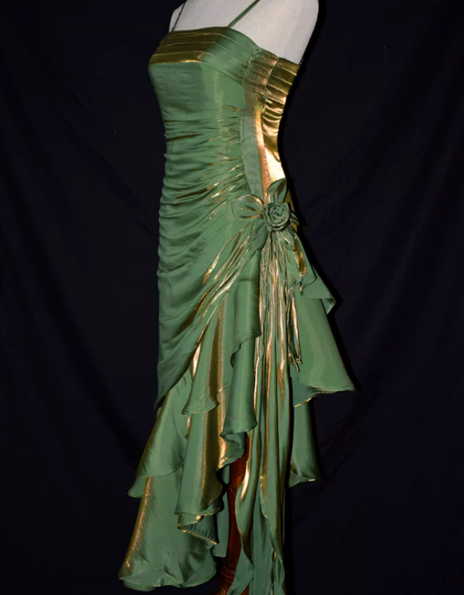 Charming Mermaid High Low Satin Straps Prom Dresses Lovely Style Prom Dresses