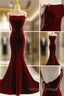 Charming Mermaid Wine Red Long Velvet Evening Dress, Wine Red Long Party Dress