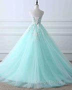 Charming Mint Green Tulle Ball Gowns Sweet 16 Dress, Lace Applique Prom Dress