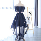 Charming Navy Blue Tulle Prom Dress with Flowers, Cute Prom Dress