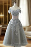 Charming Off-the-shoulder Homecoming Dresses Short A Line Tulle Gray Prom Dresses