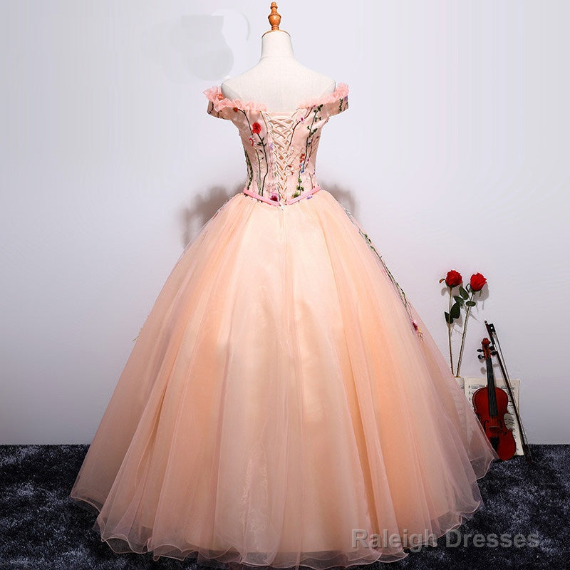 Charming Pearl Pink Tulle Ball Gown Tulle Sweet 16 Dress, Floral Formal Dress Secondary image