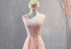 Charming Pearl Pink Tulle Simple Prom Dress with Lace, V Neckline Long Formal Dress