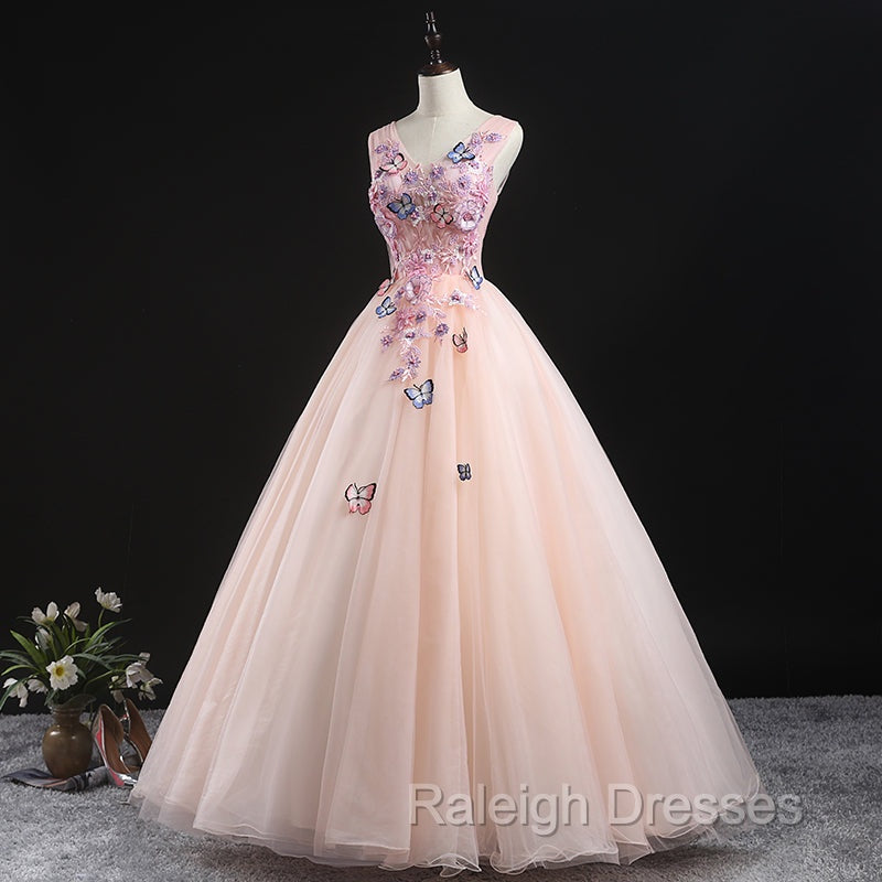 Charming Pink Flowers Ball Gown Long Sweet 16 Dress, Pink Prom Dress Secondary image