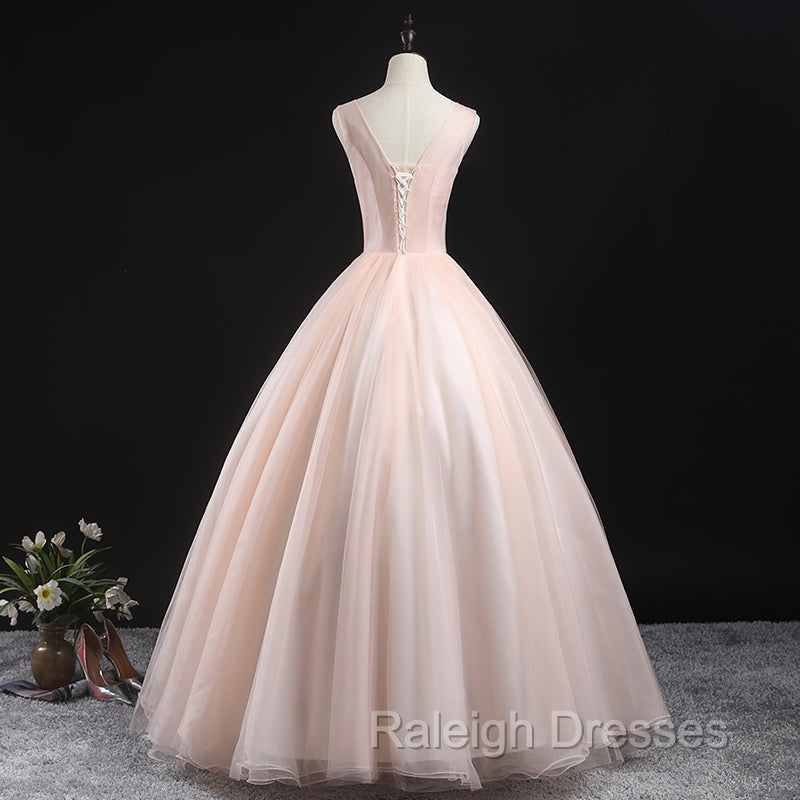 Charming Pink Flowers Ball Gowns Long Sweet 16 Dress, Pink Prom Dress