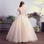 Charming Pink Off Shoulder Ball Gowns Prom Dresses Lace Applique Prom Dresses