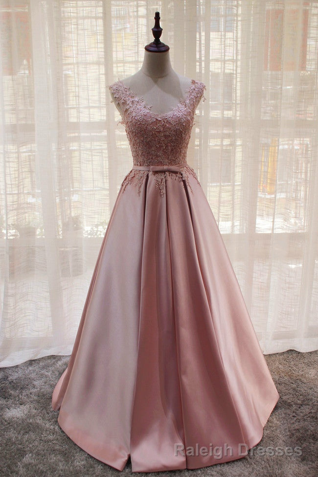 Charming Pink Satin Long Formal Gowns, Prom Dress , Lovely Satin Prom Dress Secondary image