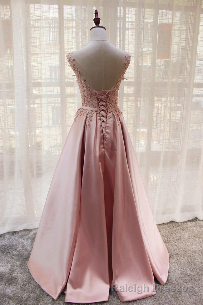 Charming Pink Satin Long Formal Gowns, Prom Dress , Lovely Satin Prom Dress Main image