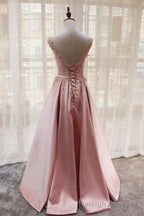 Charming Pink Satin Long Formal Gowns, Prom Dress , Lovely Satin Prom Dress