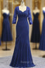 Charming Plus Size Royal Blue Mother Of The Bride Dresses Mermaid 3/4 Sleeves
