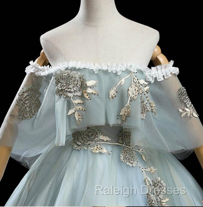 Charming Princess Light Green Tulle with Lace Flowers Prom Dress, Light Green Party Dress