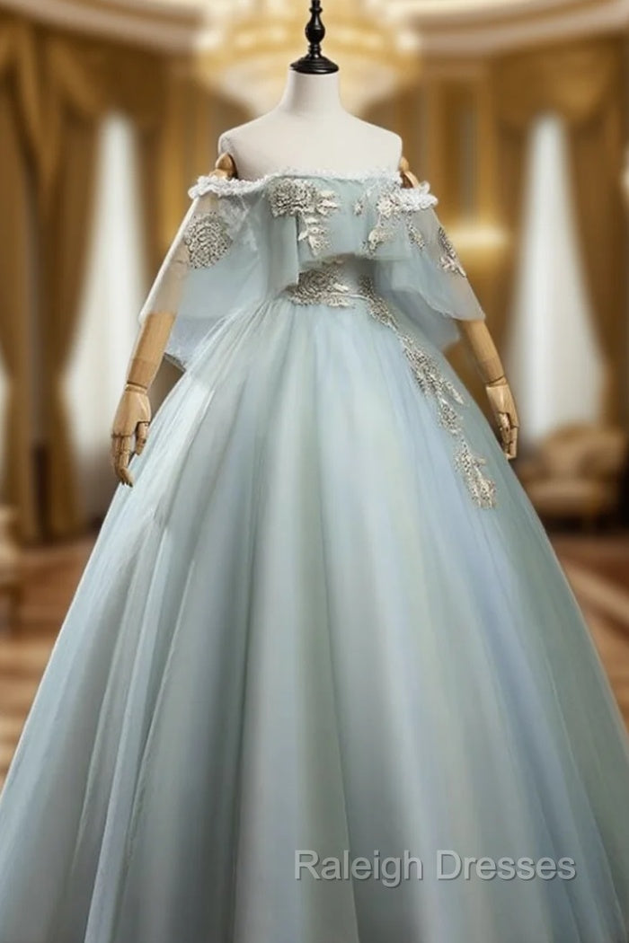 Charming Princess Light Green Tulle with Lace Flowers Prom Dress, Light Green Party Dress