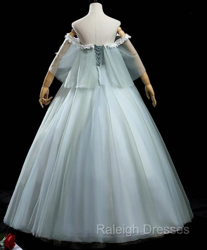Charming Princess Light Green Tulle with Lace Flowers Prom Dresses Light Green Prom Dresses