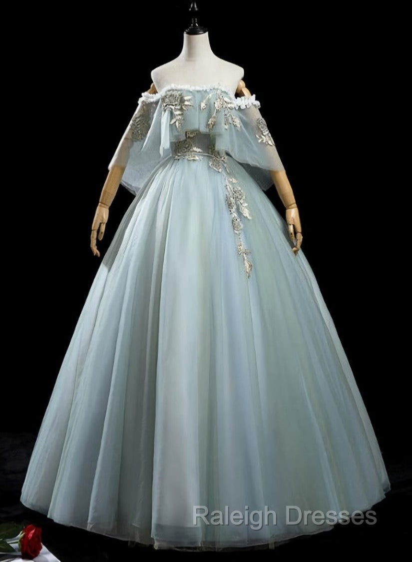 Charming Princess Light Green Tulle with Lace Flowers Prom Dresses Light Green Prom Dresses Secondary image