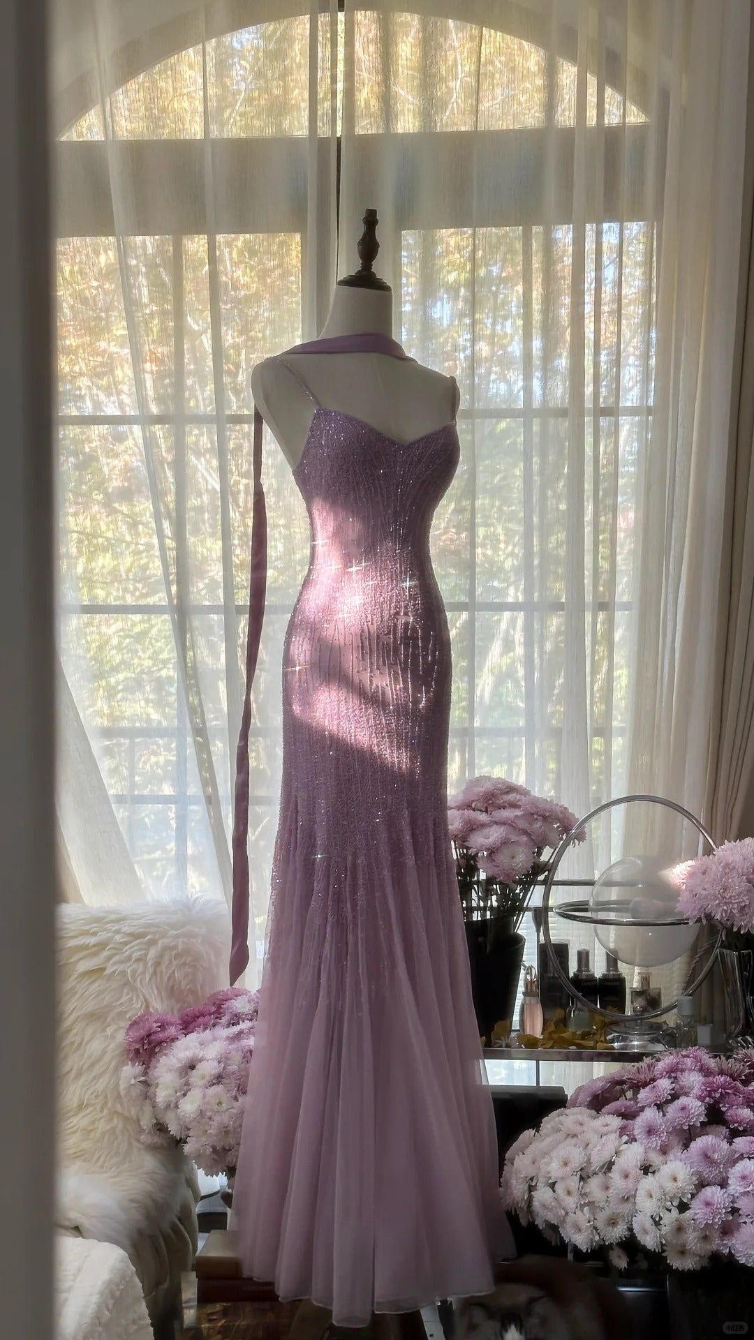 Charming Purple Chiffon Beaded Mermaid Long Formal Prom Dress