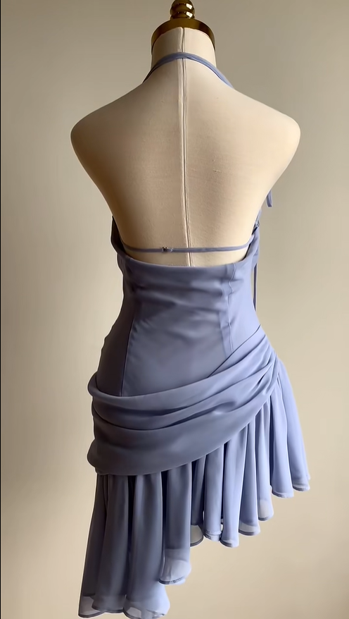 Charming Halter Neck Chiffon Irregular Skirt Backless Homecoming Dress