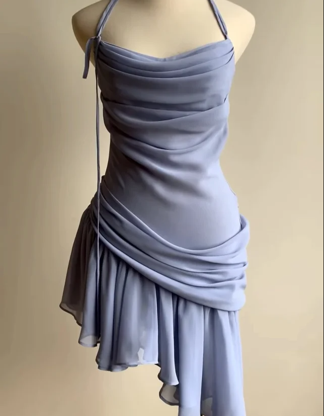 Charming Halter Neck Chiffon Irregular Skirt Backless Homecoming Dress