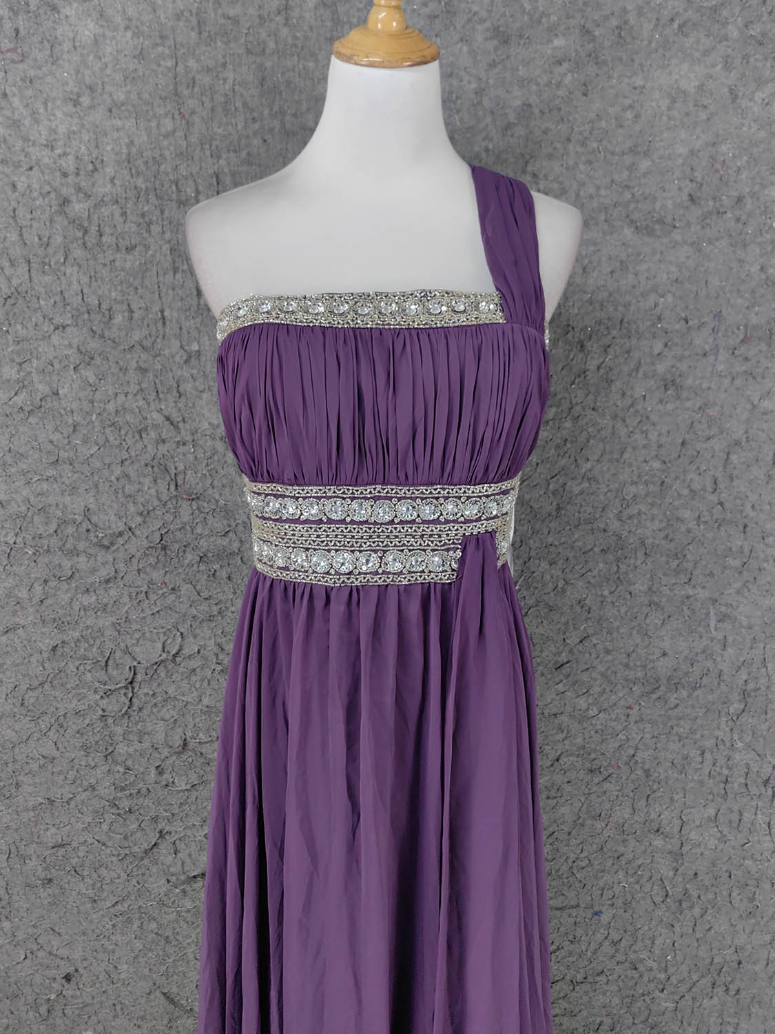 Charming Purple One-Shoulder Square Neck Rhinestone Beaded Chiffon Long Formal Prom Dress Secondary image