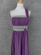 Charming Purple One-Shoulder Square Neck Rhinestone Beaded Chiffon Long Formal Prom Dress