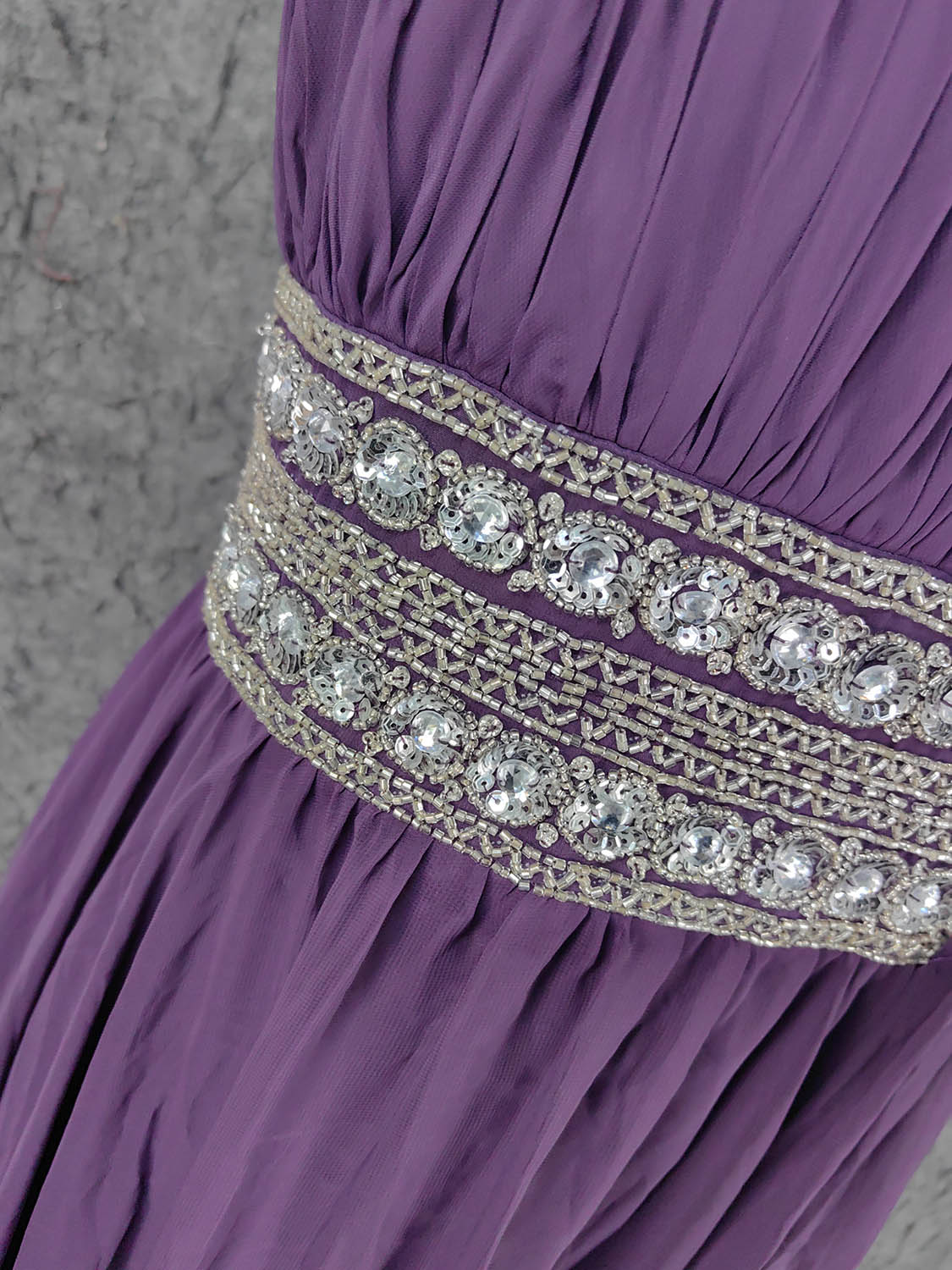 Charming Purple One-Shoulder Square Neck Rhinestone Beaded Chiffon Long Formal Prom Dress