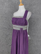 Charming Purple One-Shoulder Square Neck Rhinestone Beaded Chiffon Long Formal Prom Dress