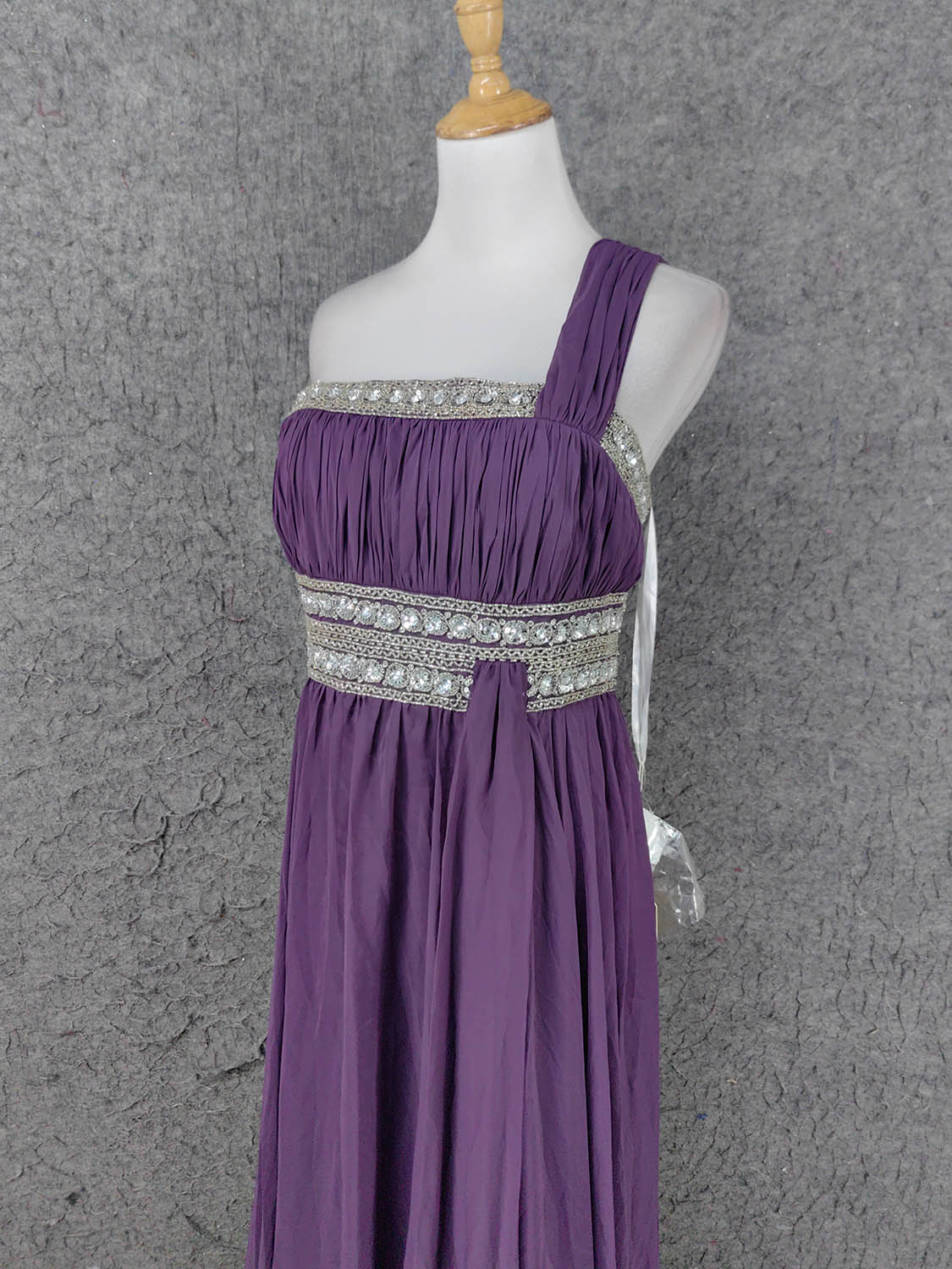 Charming Purple One-Shoulder Square Neck Rhinestone Beaded Chiffon Long Formal Prom Dress