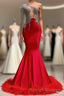 Charming Red Long Mermaid Tassel One Shoulder Satin Backless Prom Dress