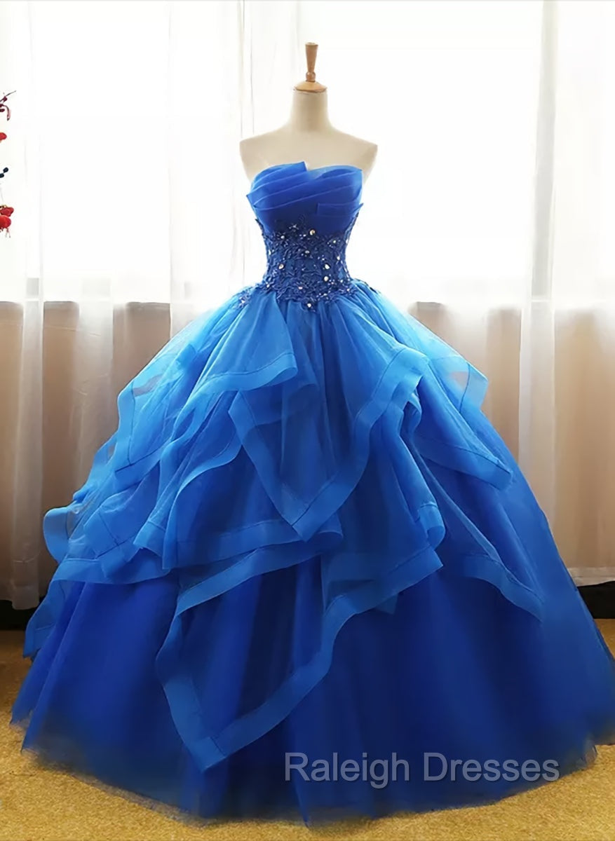 Charming Royal Blue Tulle Prom Gowns , Sweet Prom Dress