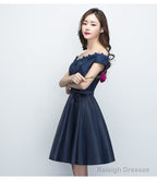 Charming Satin Navy Blue Homecoming Dress , Short Formal Dress