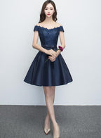Charming Satin Navy Blue Homecoming Dress , Short Formal Dress