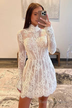 Charming Sheath High Neck Lace Short Homecoming Dresses