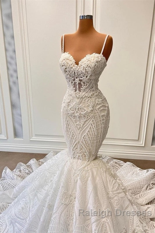 Charming Sleeveless Spaghetti Straps Mermaid Wedding Dresses with Ruffles Secondary image