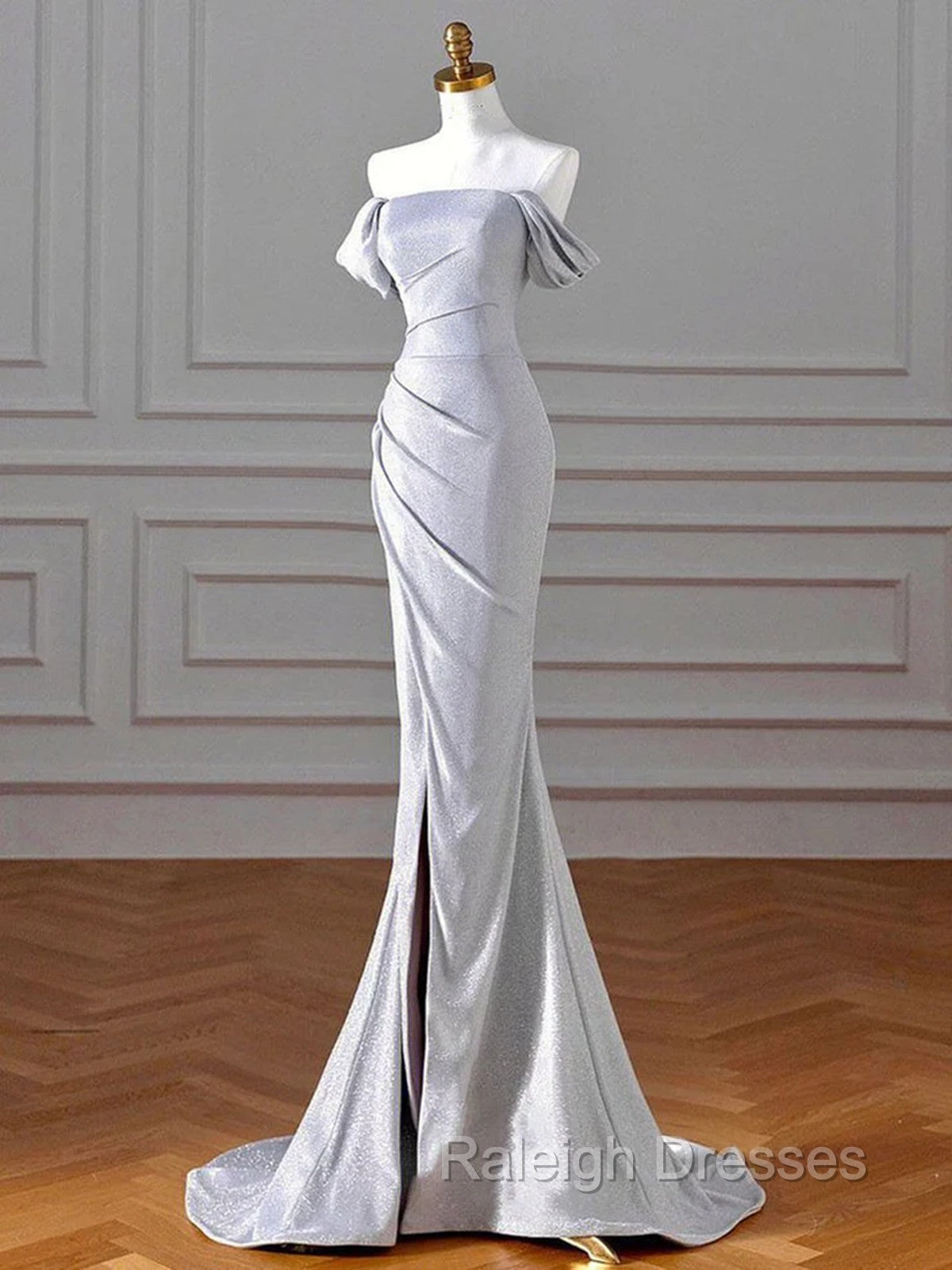Charming Sliver Mermaid Prom Dress, Sliver Off Shoulder Long Prom Dress With Leg Slit Secondary image